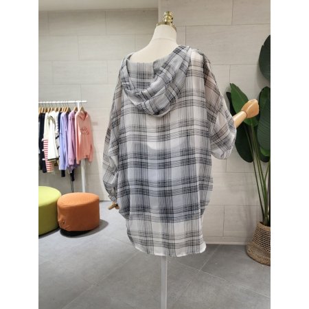 시스루 체크 후드남방