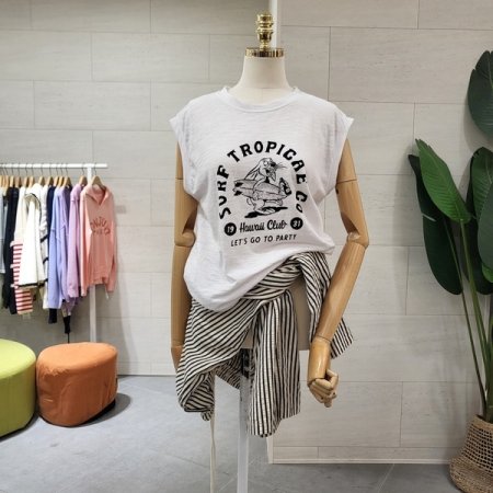 화와이 토끼 민소매티셔츠