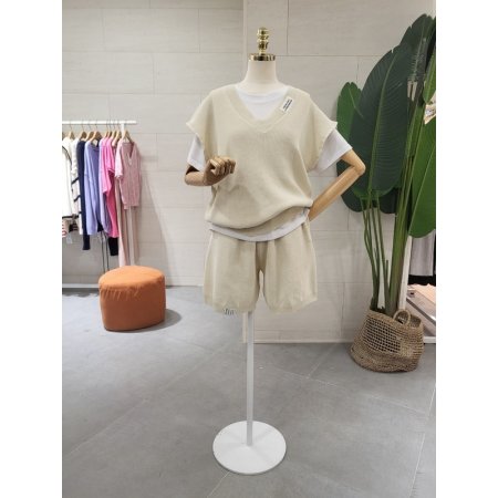 라벨 V니트 반바지세트