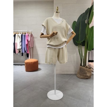 라벨 V니트 반바지세트