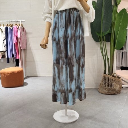 쉬폰 물나염 롱스커트