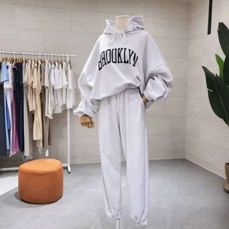 브루 레터링 후드 조거세트