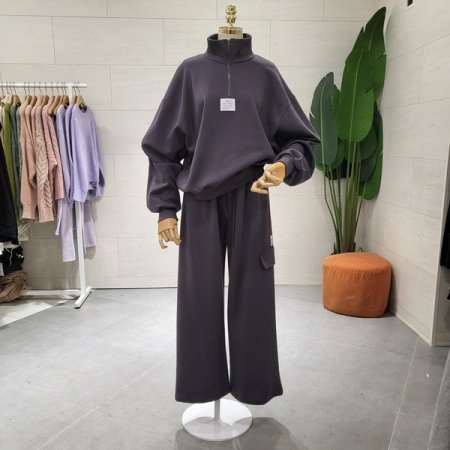 라벨패치 포인트 와이드 팬츠세트