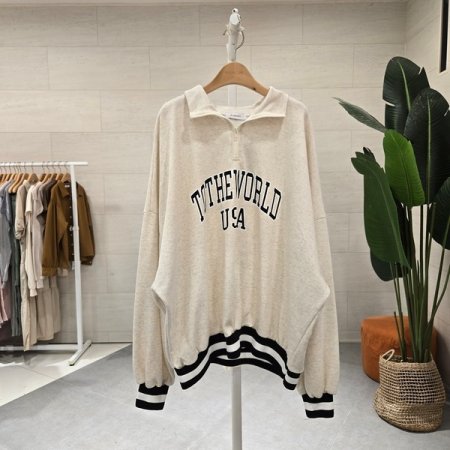 루즈핏 월드배색 반집업맨투맨