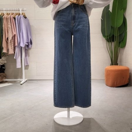 뒷밴딩 와이드 데님 팬츠