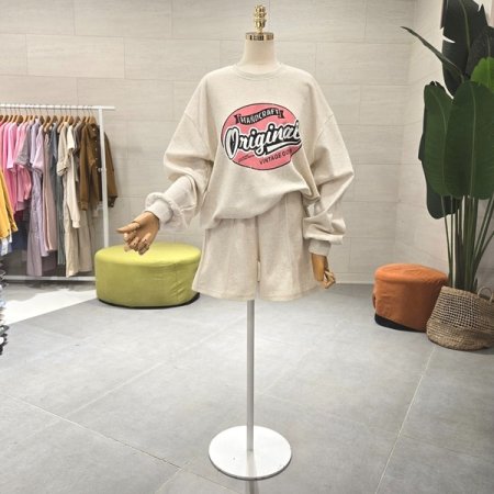 빈티지 핑크 프린팅 맨투맨세트