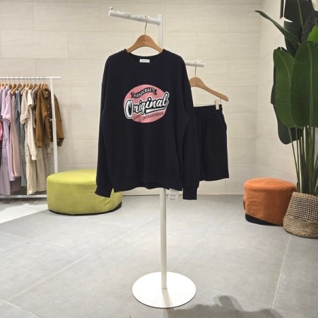 빈티지 핑크 프린팅 맨투맨세트