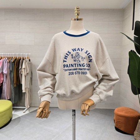 넥 배색 페인팅 맨투맨