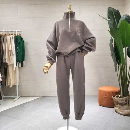 캐나다 자수 골지니트 조거세트