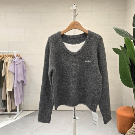 보카시 이중넥 니트