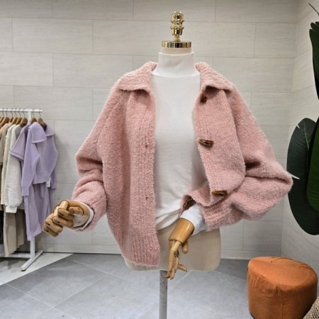 더플 카라 부클 니트가디건