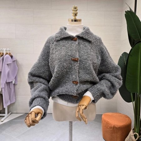 더플 카라 부클 니트가디건