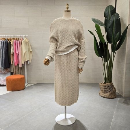 꽈배기 니트 스커트셋업