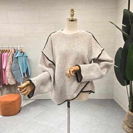 밑단 크로스 라인 울니트