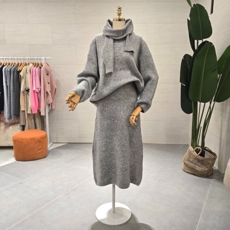 니트 머플러 스커트 세트