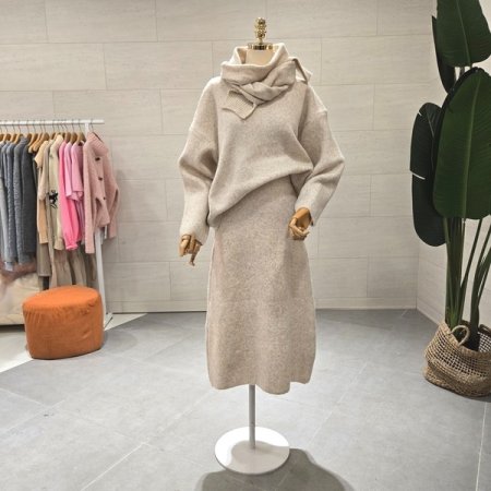 니트 머플러 스커트세트