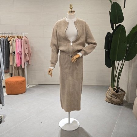 골지니트 집업투웨이 스커트세트