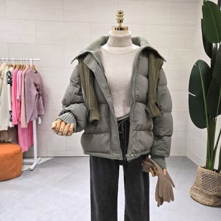 니트 빅카라 패딩점퍼