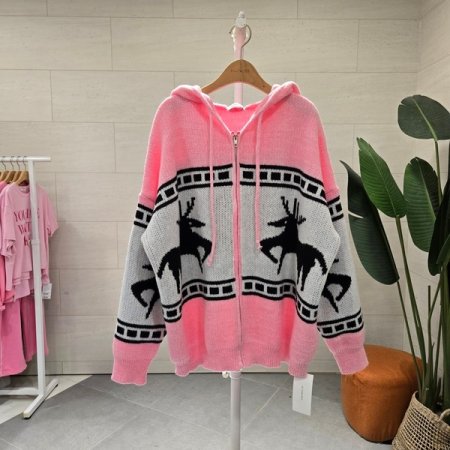 박시핏 노르딕 후드 니트집업