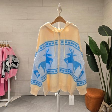 박시핏 노르딕 후드 니트집업