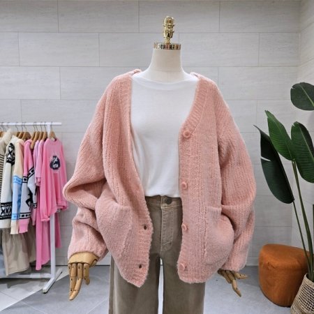 브이 니트짜임 투버튼 가디건