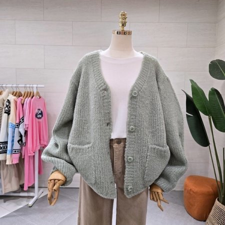 브이 니트짜임 투버튼 가디건