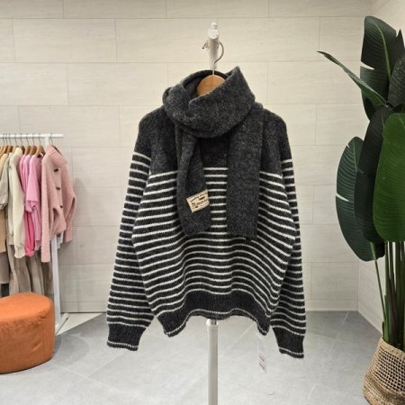 잔단 머플러세트 라운드 니트