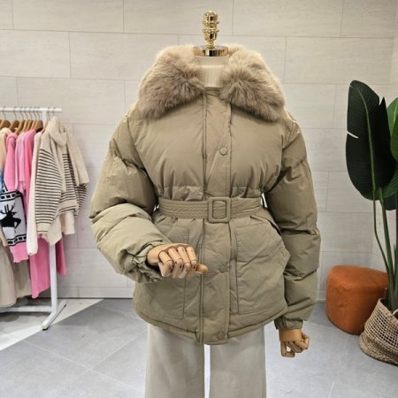 퍼 카라 벨트 패딩점퍼