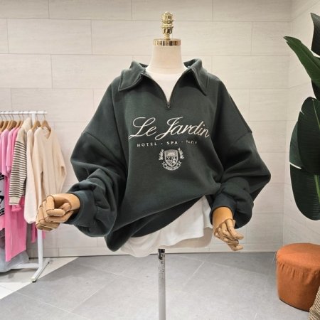 루즈핏 자수단 카라 양기모 맨투맨