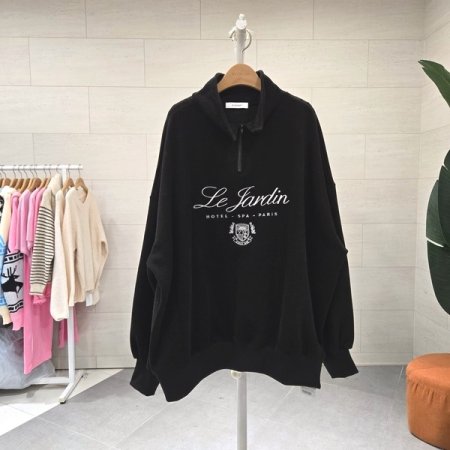 루즈핏 자수단 카라 양기모 맨투맨