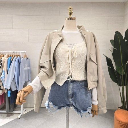 차이나 버튼 블루종 자켓