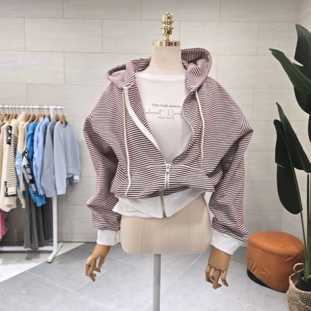 스트라이프 후드집업점퍼