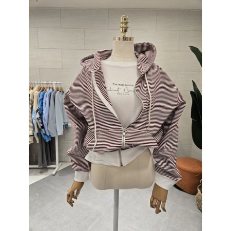 스트라이프 후드집업점퍼