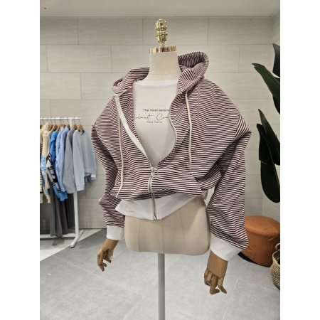 스트라이프 후드집업점퍼