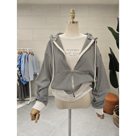 스트라이프 후드집업 점퍼