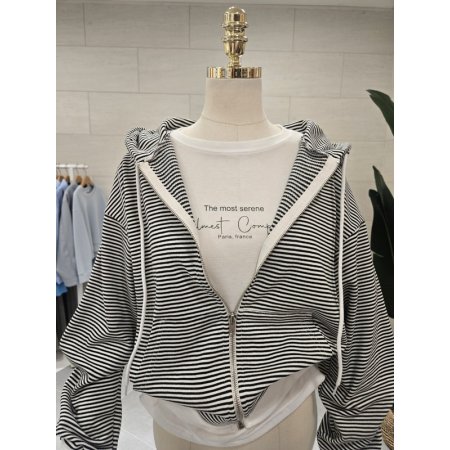 스트라이프 후드집업 점퍼