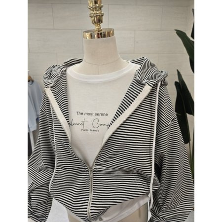 스트라이프 후드집업 점퍼