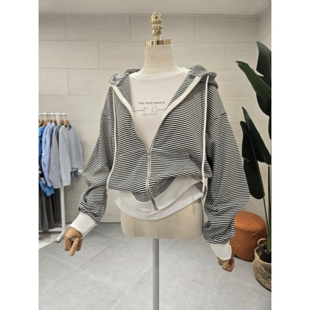 스트라이프 후드집업 점퍼