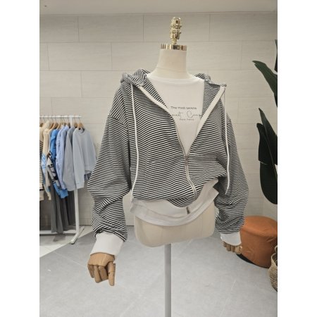 스트라이프 후드집업 점퍼