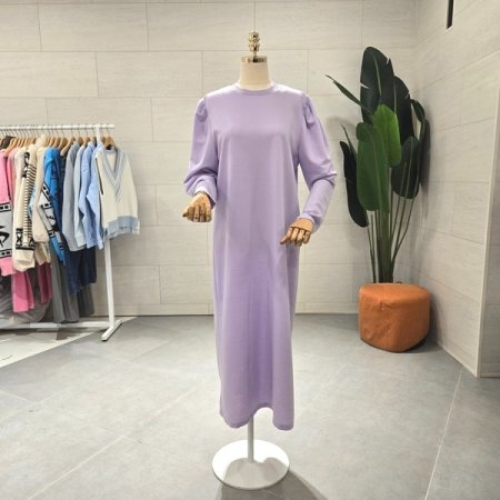 어깨 주름볼륨 면원피스