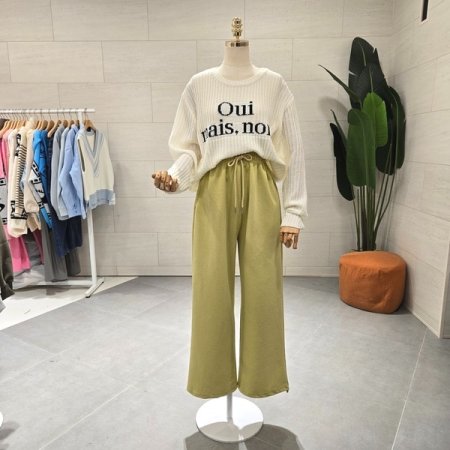 밑단 스트링 컬러 와이드팬츠