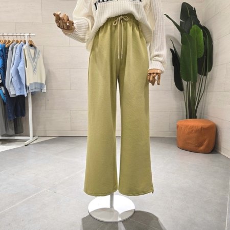 밑단 스트링 컬러 와이드팬츠