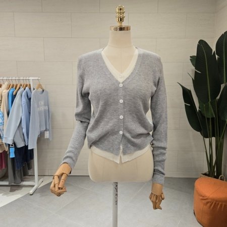 이중 레이어드 골지 가디건