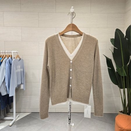 이중 레이어드 골지 가디건