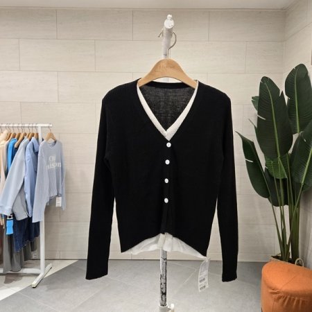 이중 레이어드 골지 가디건