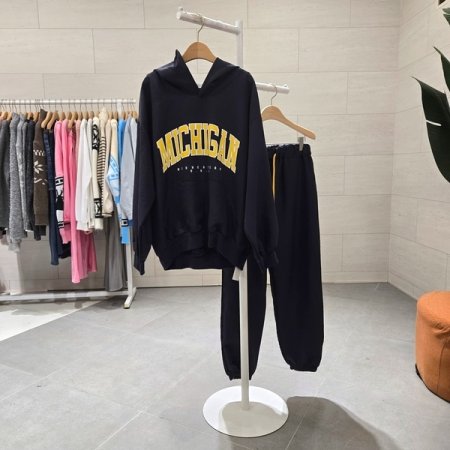 바스락 컬러레터링 후드조거팬츠세트