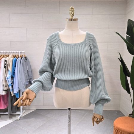 스퀘어넥 골지 퍼프소매니트