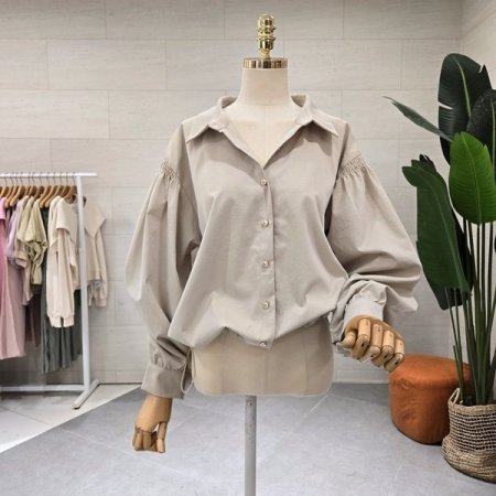 밑단 스트링 볼륨 소매 셔츠