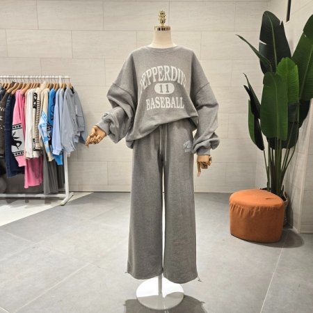 베이스 밑단조리개 와이드팬츠세트