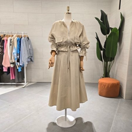 라운드 포켓 셔링끈점퍼 스커트세트